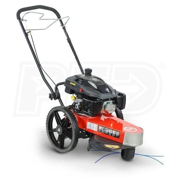 Casavibeo DR PRO XLSP 22-inch self-propelled string trimmer with electric start, showing the engine and cutting head in use.