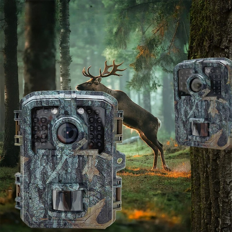 Mini 16MP Belro night vision trail camera with PIR motion tracking, capturing outdoor wildlife and surveillance images.