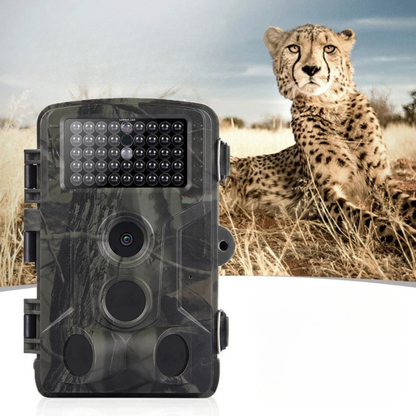 Belro Advanced Night Vision Trail Camera showing front view with lens, sensors, and rugged black exterior for wildlife monitoring.