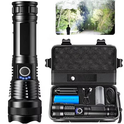 Belro high lumen rechargeable flashlight with a sturdy grip and bright LED beam, ideal for outdoor or emergency use.