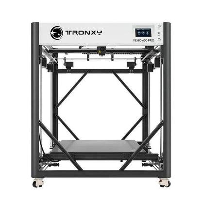 Casavibeo Tronxy Veho 600 Pro 3D printer with dual extruders and touchscreen display, shown printing a detailed model.