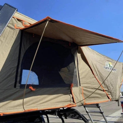 Casavibeo Tuff Stuff Overland Alpha Hard Top Side Open Tent set up on a vehicle for overlanding adventures.