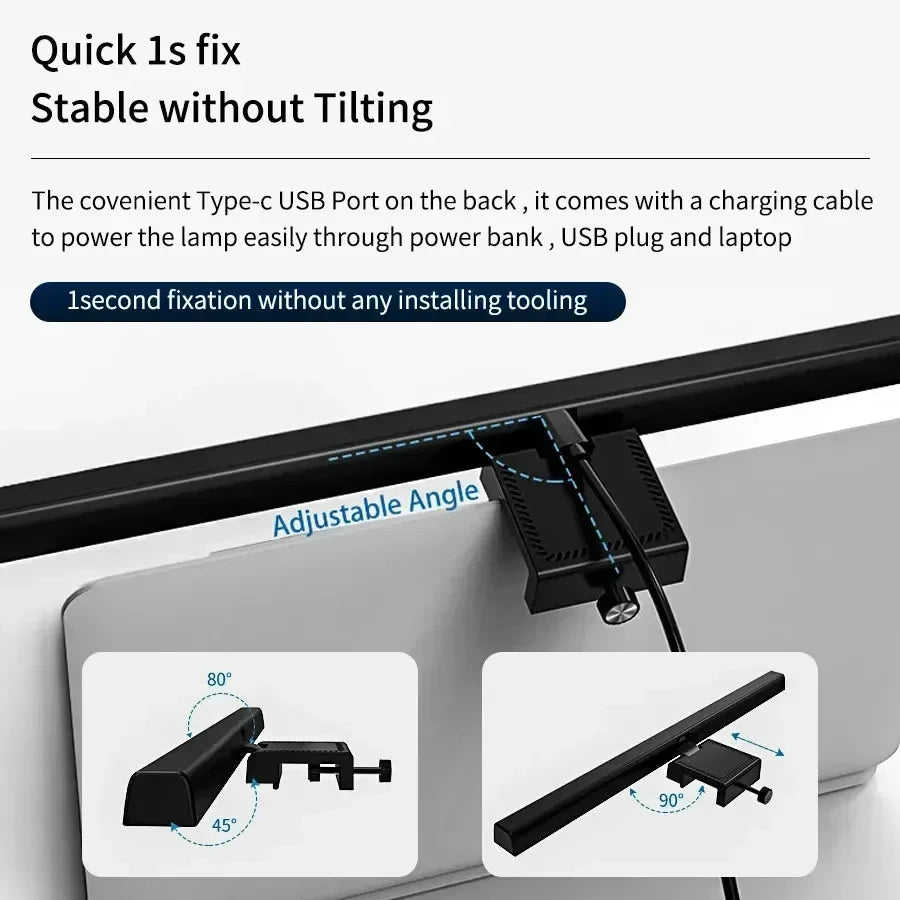 Belro LED monitor light bar attached to a computer monitor, providing focused lighting for improved workspace illumination.