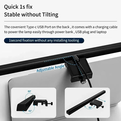 Belro LED monitor light bar attached to a computer monitor, providing focused lighting for improved workspace illumination.