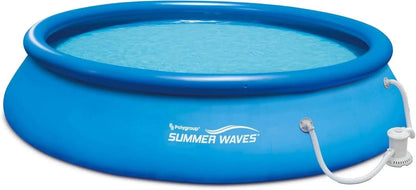 Casavibeo Summer Waves 15ft x 36in inflatable above ground pool set up outdoors, with clear blue water and pool sides visible.