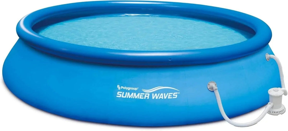 Casavibeo Summer Waves 15ft x 36in inflatable above-ground pool set shown outdoors, featuring quick setup and durable construction.