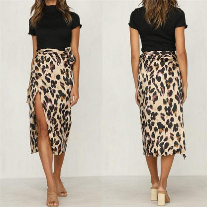 Belro leopard print skirt with high waist and flowing fabric, stylish clothing perfect for casual or dressy occasions.