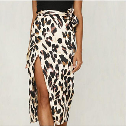 Belro leopard skirt showing a stylish A-line design with bold animal print fabric on a model.