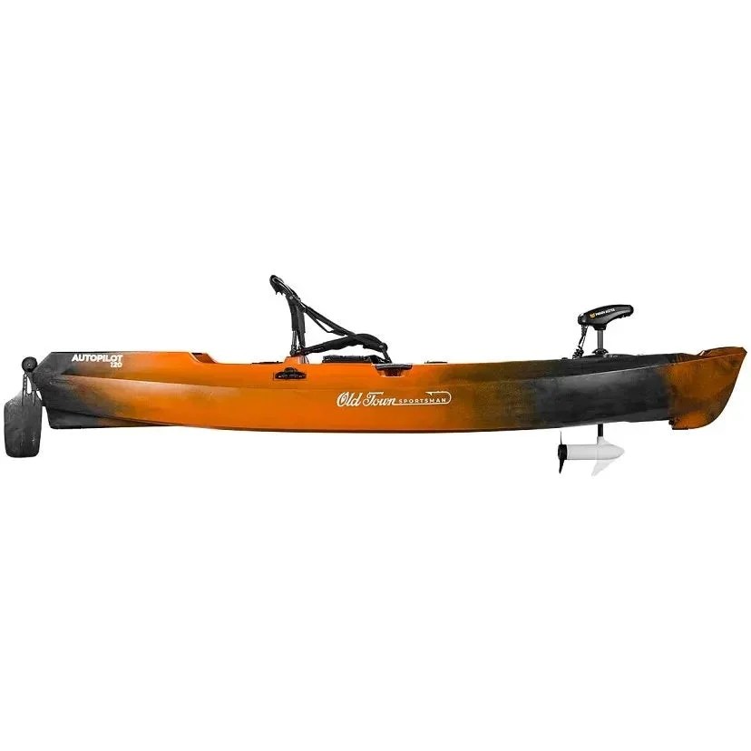 Casavibeo Old Town Sportsman AutoPilot 120 motorized kayak with steel components, showcasing the kayak's sleek design and sturdy build.
