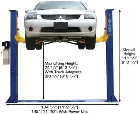 Casavibeo Atlas 9KBPX 2-post automotive lift with symmetric arms, dual hydraulic cylinders, for low ceiling home garage use