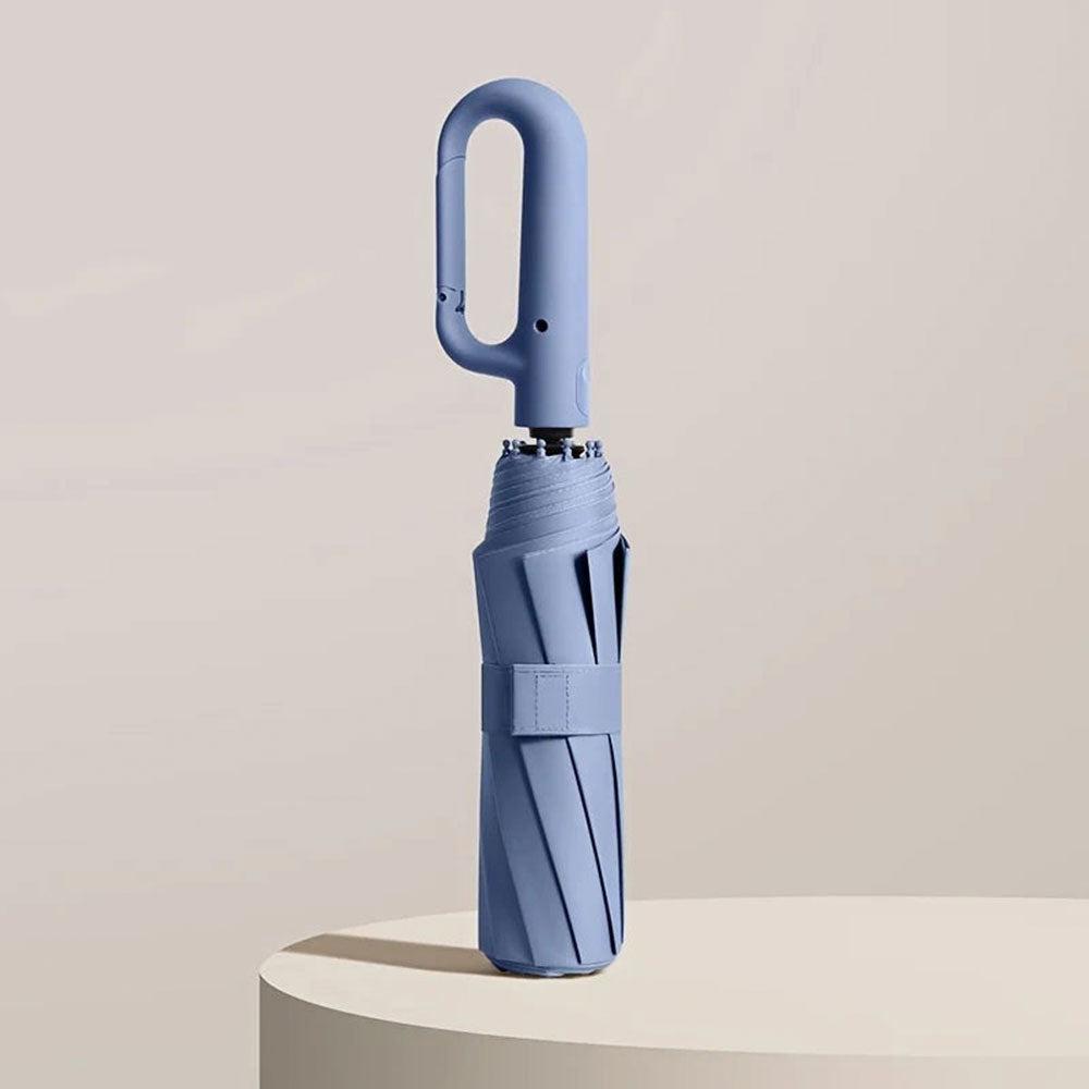 Belro reinforced contemporary compact umbrella open, showing sturdy frame and sleek black canopy with reinforced ribs for durability.