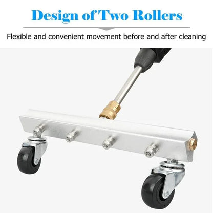 Belro undercarriage car washer attachment with swivel wheels for pressure washing the underside of vehicles.