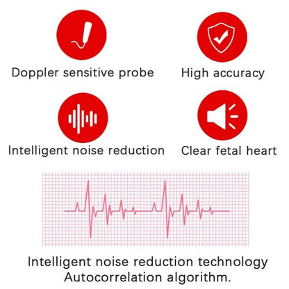 Belro fetal Doppler heart rate monitor displaying fetal heart rate sound waves on a digital screen in a home pregnancy setting.
