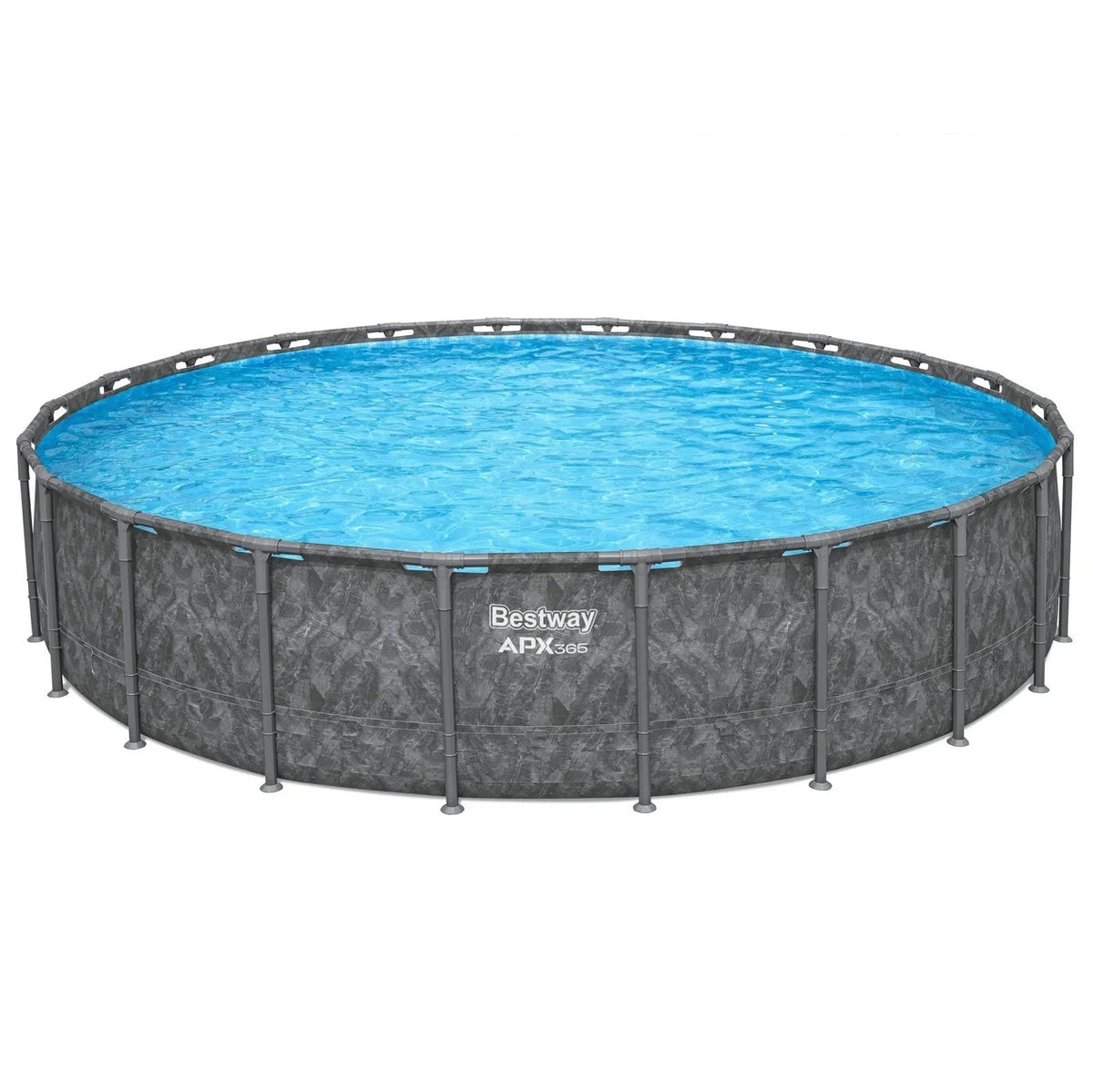 Casavibeo Bestway APX 365 22-foot round above ground swimming pool with pump and ladder, set up outdoors on a grassy yard