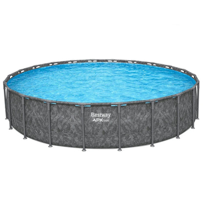 Casavibeo Bestway APX 365 22-foot round above ground swimming pool with pump and ladder, set up outdoors on a grassy yard