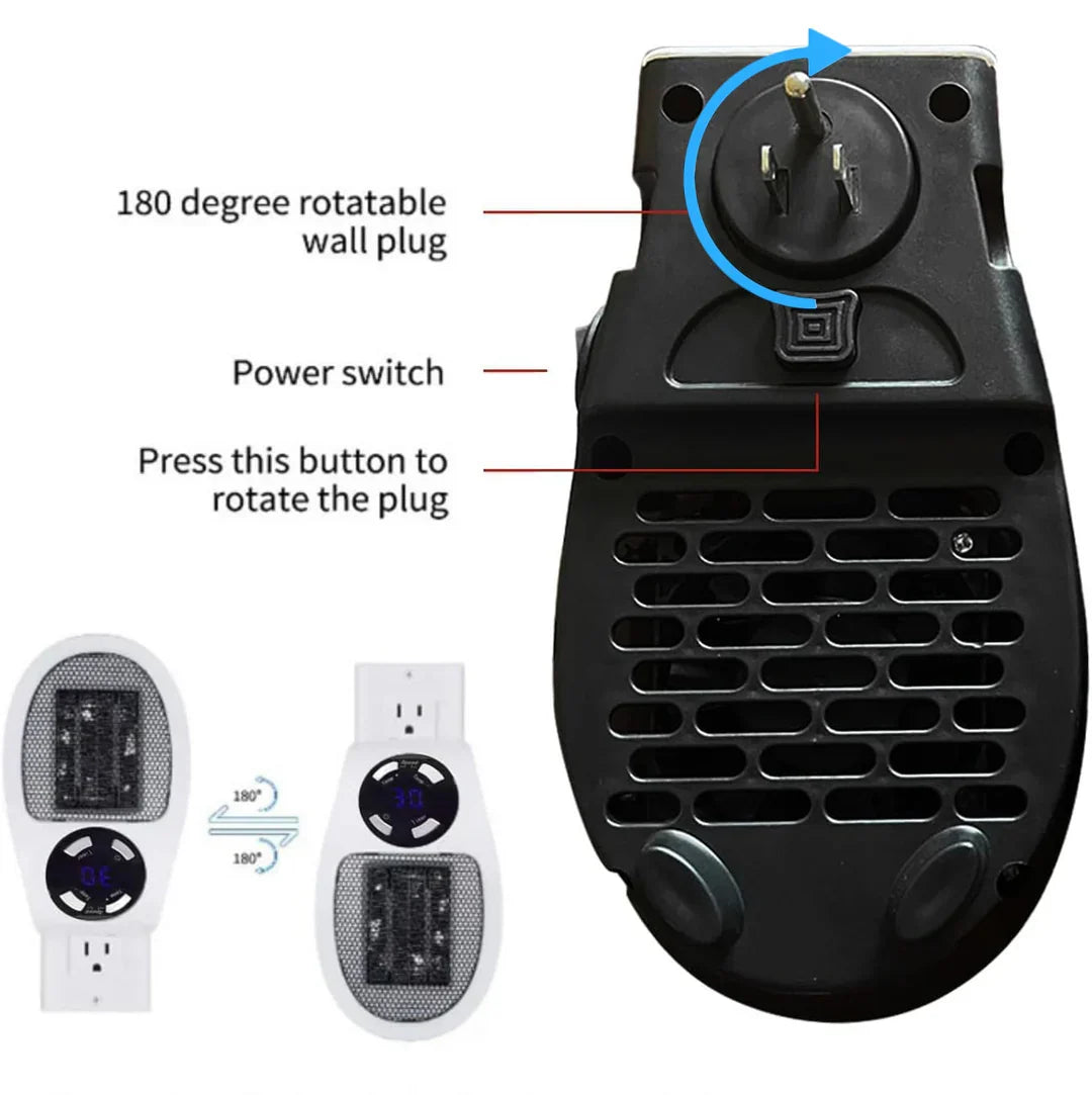 Belro 500W mini portable electric heater with US plug, compact home appliance for space heating, black and silver finish.
