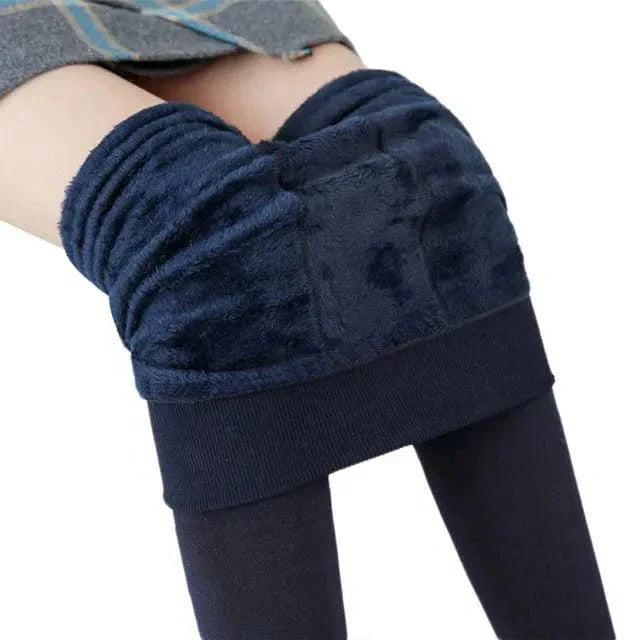 Navy fleece-lined leggings by Belro, soft and warm clothing with a comfortable fit, featuring a smooth fabric surface and elastic waistband.