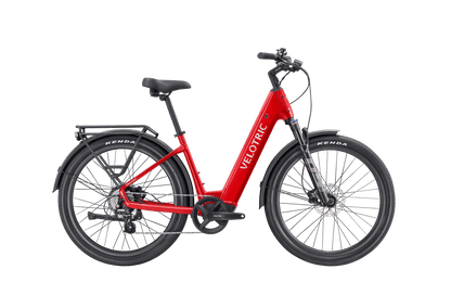 Velotric Discover 2 Ebike by Casavibeo showing the electric bike with sleek frame and battery pack in a scenic outdoor setting.