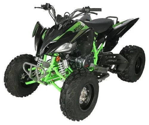 Casavibeo Vitaccii Pentora Racing ATV in black with off-road tires and racing decals, ready for adventure.