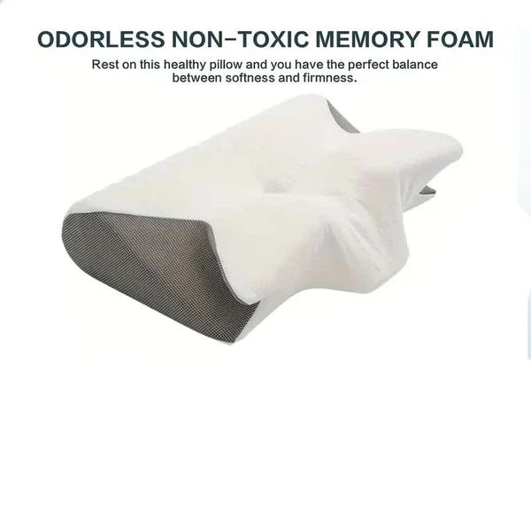 Belro butterfly shape memory pillow with armrests for side and back sleepers, featuring copper ion sleep technology and ergonomic support.