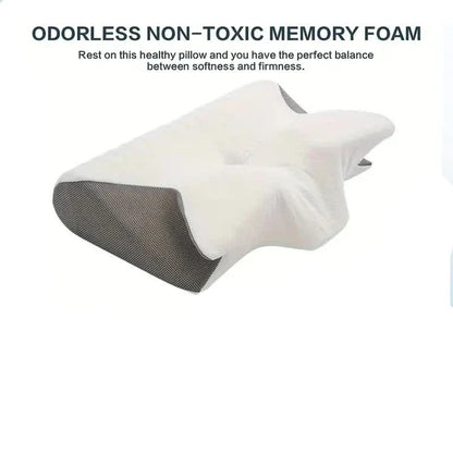 Belro butterfly shape memory pillow with armrests for side and back sleepers, featuring copper ion sleep technology and ergonomic support.