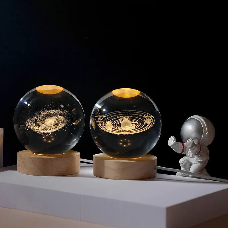 Belro Crystal Ball Galaxy Projector illuminated with swirling night sky patterns, perfect for ambient lighting and relaxation.