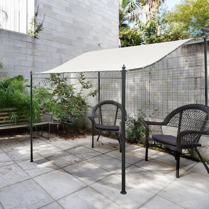 Belro waterproof garden patio awning canopy and outdoor sun shade sail with UV blocker, installed on a garden patio.