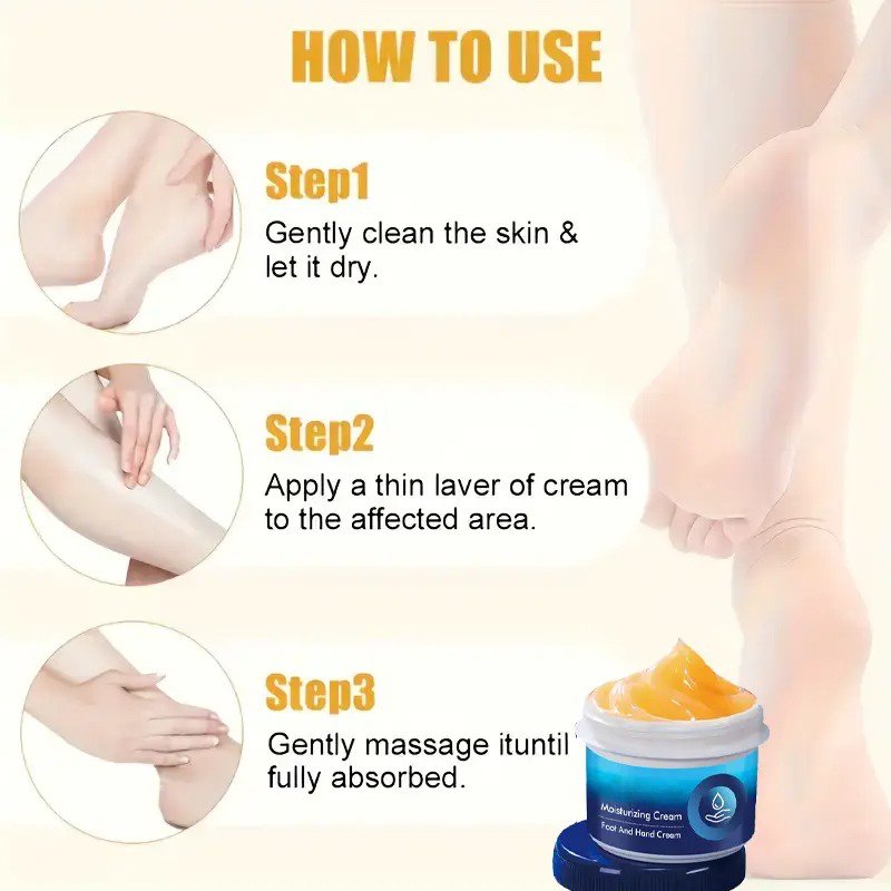 Belro Cracked Foot Heel Treatment 3 Pack showing soothing cream application on dry, cracked heels for healthier skin.
