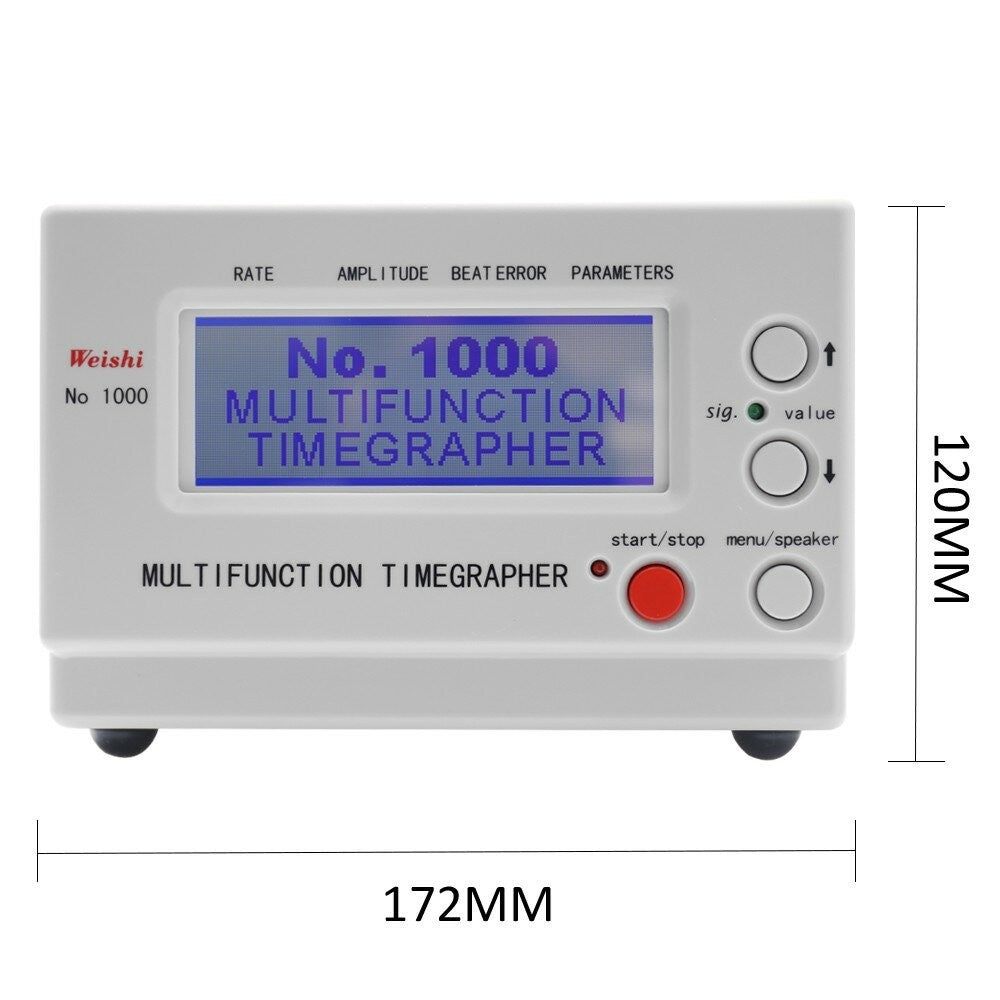 WeiShi No.1000 professional mechanical watch tester by GETDECO, featuring a digital display for precise timing analysis.