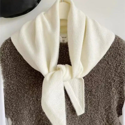 White Korean style knitted scarf for women by Belro, cozy winter accessory with soft, warm knit fabric.