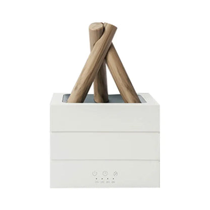 White Belro Realistic Flame Aroma Diffuser and Humidifier displaying a sleek design with mist and ambient lighting.