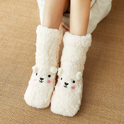 Belro Kawaii Bear fleece warm socks featuring cute white bear design, cozy and soft for comfortable winter wear.