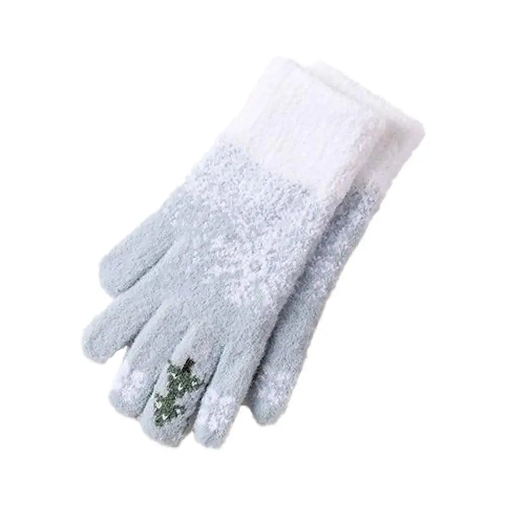 White Belro fleece-lined knit fingerless gloves, cozy winter accessories with a festive design and comfortable fit.