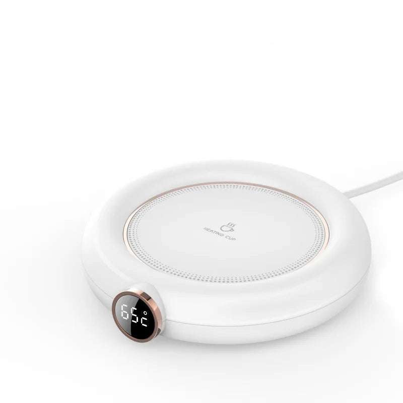 Belro smart digital cup warmer with adjustable temperature setting, shown on a white surface, ideal for keeping beverages warm.