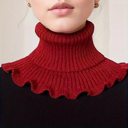 Wine red knitted turtleneck neck scarf for women by Belro, stylish and cozy accessory for cold weather.