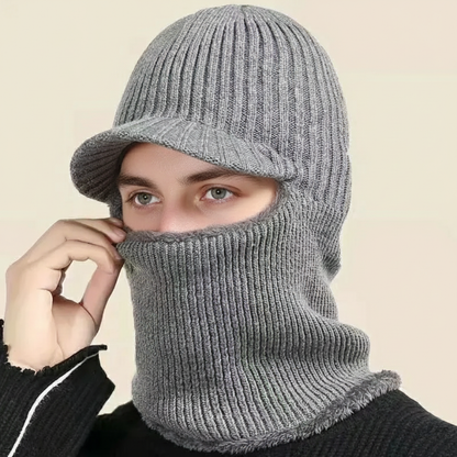 Belro knit beanie balaclava with visor, warm winter hat featuring a cozy knit design and a stylish visor detail.