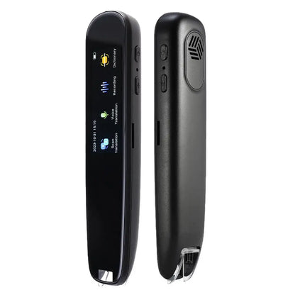 Belro Translator Pen Scanner in use, showing its compact electronic design for real-time language translation and text scanning.