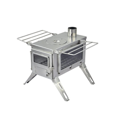 Casavibeo Winnerwell Nomad View Medium wood stove with glass door and metal body, ideal for outdoor camping and heating.
