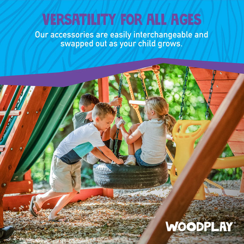 Casavibeo Woodplay Tiger Tower A featuring a wooden play structure with a climbing ladder and multiple platforms for kids.