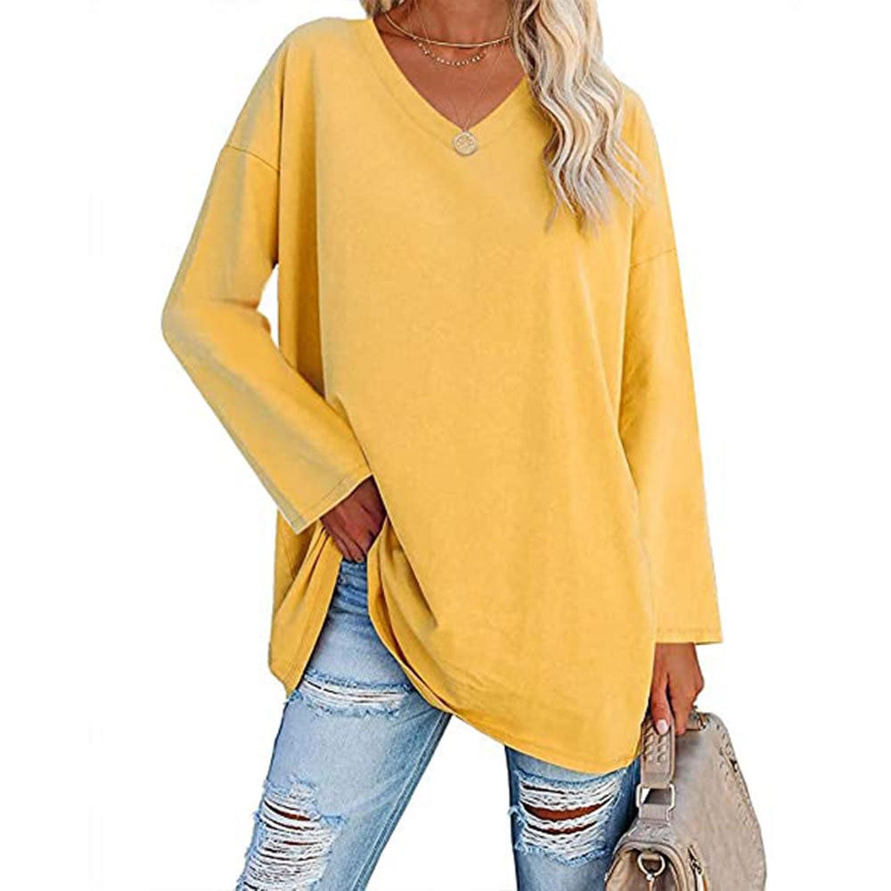 Belro women's V-neck top, stylish shirt with a comfortable fit, showcased on a model in a casual setting.