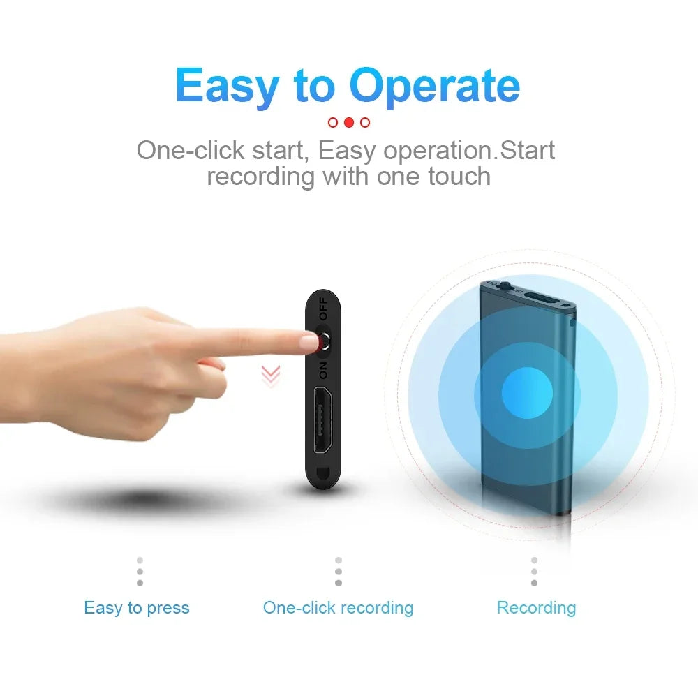 Belro Mini Voice Activated Recorder in sleek black with built-in microphone and control buttons, designed for discreet audio recording.
