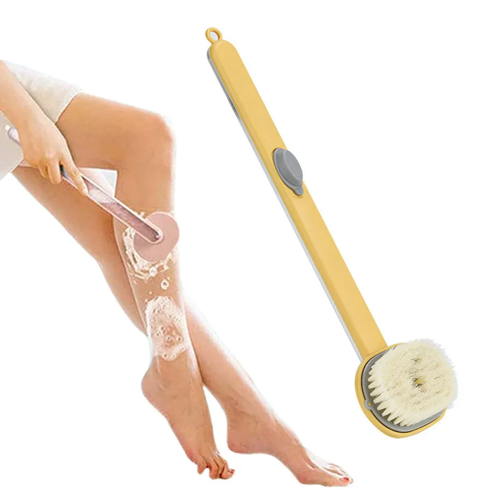 Yellow long handle back scrubber by Belro, designed for easy shower massage and skin cleansing with a comfortable grip.