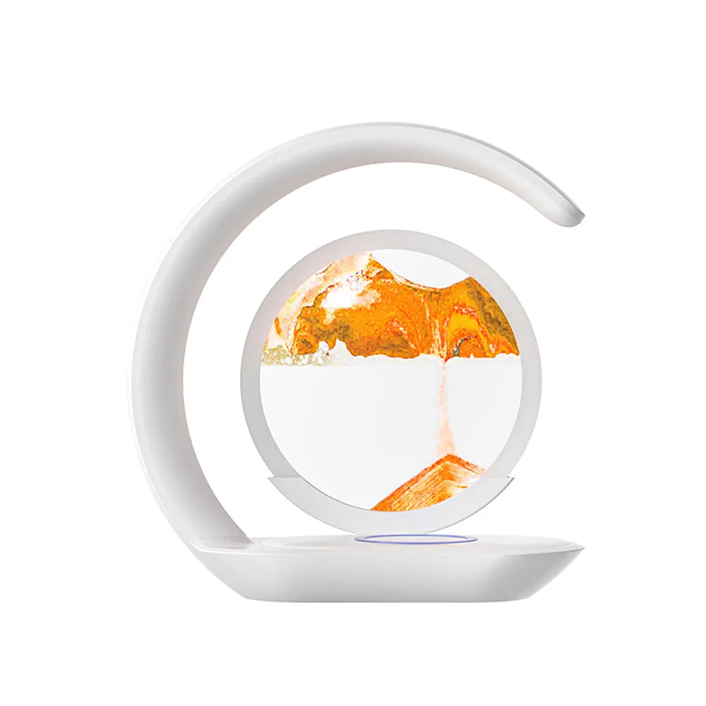 Belro 3D Sand Art Table Lamp with wireless charger, yellow color, featuring a layered sand design and built-in charging pad.