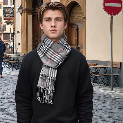 Belro luxury plaid cashmere winter scarf for men, soft and warm accessories with classic pattern, perfect for cold weather wear.
