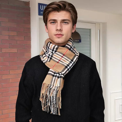 Belro luxury plaid cashmere winter scarf for men, soft and warm accessory with classic pattern, perfect for cold weather.