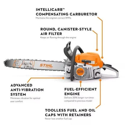 Stihl MS 271 FARM BOSS chainsaw with black and orange body, shown on a plain background.