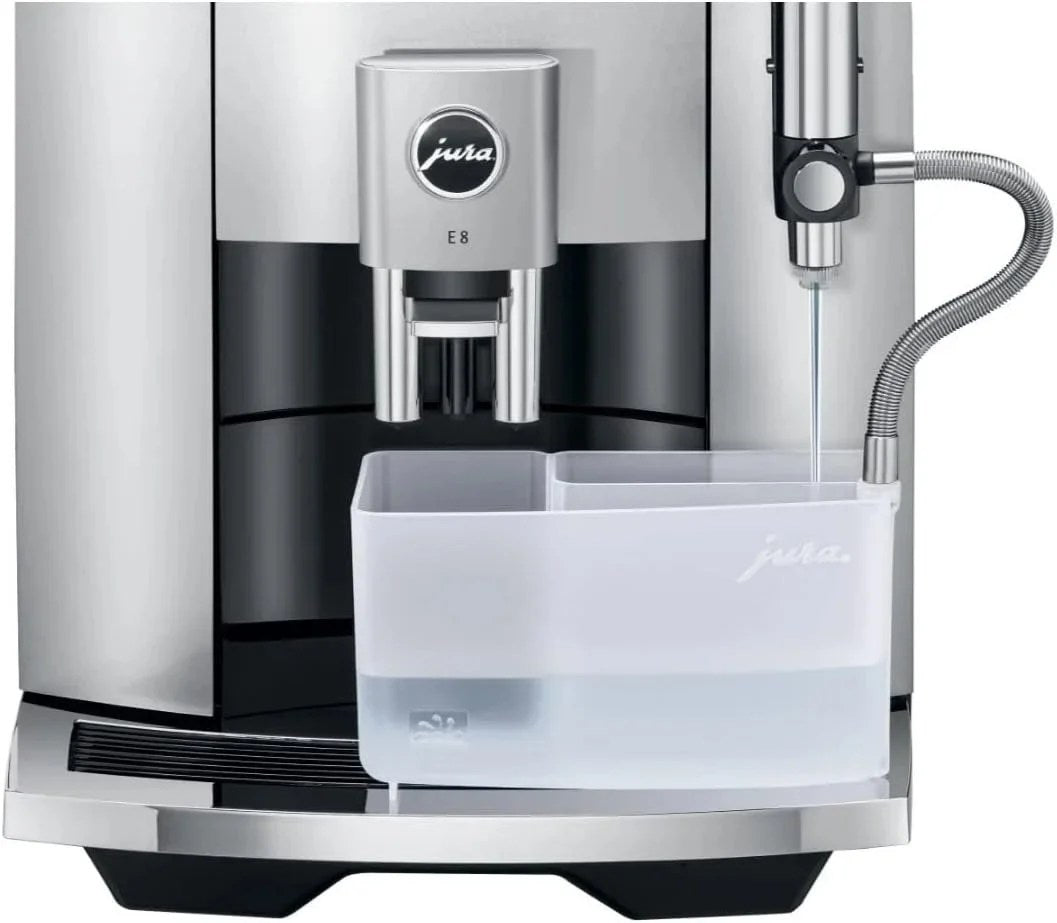 Casavibeo Jura E8 automatic coffee machine with digital display and sleek stainless steel design.